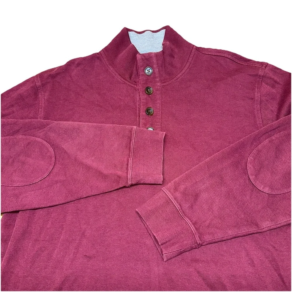 Brooks Brothers Maroon 1/4 Button Mock Neck Pullover Sweater Elbow Patch Mens XL - Picture 1 of 7